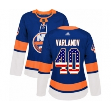 Women's New York Islanders #40 Semyon Varlamov Authentic Royal Blue USA Flag Fashion Hockey Jersey