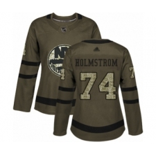 Women's New York Islanders #74 Simon Holmstrom Authentic Green Salute to Service Hockey Jersey