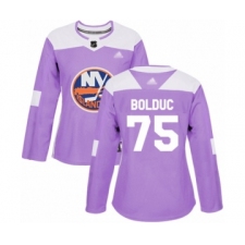 Women's New York Islanders #75 Samuel Bolduc Authentic Purple Fights Cancer Practice Hockey Jersey