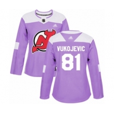 Women's New Jersey Devils #81 Michael Vukojevic Authentic Purple Fights Cancer Practice Hockey Jersey
