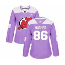 Women's New Jersey Devils #86 Jack Hughes Authentic Purple Fights Cancer Practice Hockey Jersey