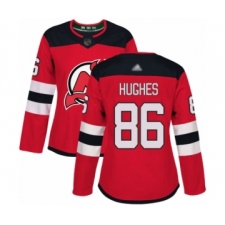 Women's New Jersey Devils #86 Jack Hughes Authentic Red Home Hockey Jersey