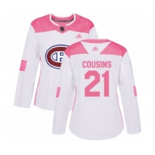 Women's Montreal Canadiens #21 Nick Cousins Authentic White Pink Fashion Hockey Jersey