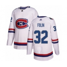 Youth Montreal Canadiens #32 Christian Folin Authentic White 2017 100 Classic Hockey Jersey