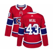 Women's Montreal Canadiens #43 Jordan Weal Authentic Red Home Hockey Jersey