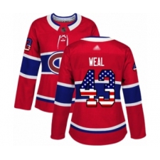 Women's Montreal Canadiens #43 Jordan Weal Authentic Red USA Flag Fashion Hockey Jersey