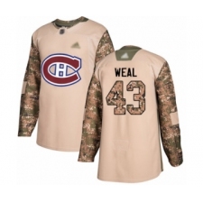Youth Montreal Canadiens #43 Jordan Weal Authentic Camo Veterans Day Practice Hockey Jersey