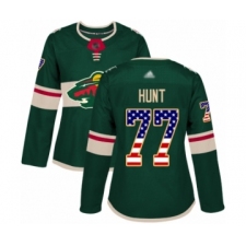 Women's Minnesota Wild #77 Brad Hunt Authentic Green USA Flag Fashion Hockey Jersey