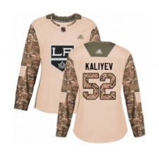 Women's Los Angeles Kings #52 Arthur Kaliyev Authentic Camo Veterans Day Practice Hockey Jersey
