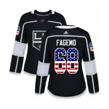 Women's Los Angeles Kings #68 Samuel Fagemo Authentic Black USA Flag Fashion Hockey Jersey