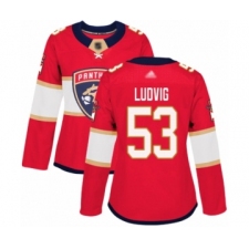 Women's Florida Panthers #53 John Ludvig Authentic Red Home Hockey Jersey