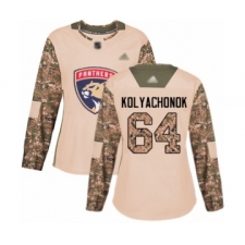 Women's Florida Panthers #64 Vladislav Kolyachonok Authentic Camo Veterans Day Practice Hockey Jersey