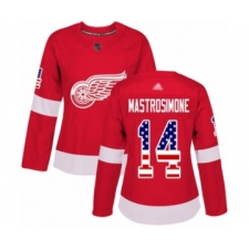 Women's Detroit Red Wings #14 Robert Mastrosimone Authentic Red USA Flag Fashion Hockey Jersey