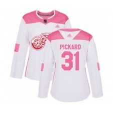 Women's Detroit Red Wings #31 Calvin Pickard Authentic White Pink Fashion Hockey Jersey