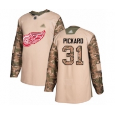Youth Detroit Red Wings #31 Calvin Pickard Authentic Camo Veterans Day Practice Hockey Jersey