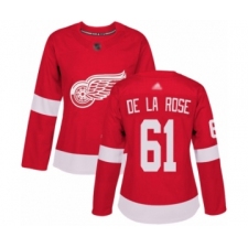Women's Detroit Red Wings #61 Jacob de la Rose Authentic Red Home Hockey Jersey