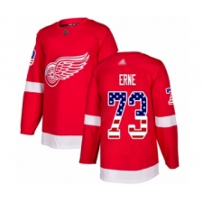 Men's Detroit Red Wings #73 Adam Erne Authentic Red USA Flag Fashion Hockey Jersey