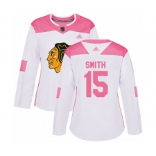 Women's Chicago Blackhawks #15 Zack Smith Authentic White Pink Fashion Hockey Jersey