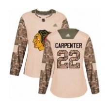 Women's Chicago Blackhawks #22 Ryan Carpenter Authentic Camo Veterans Day Practice Hockey Jersey