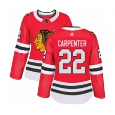 Women's Chicago Blackhawks #22 Ryan Carpenter Authentic Red Home Hockey Jersey