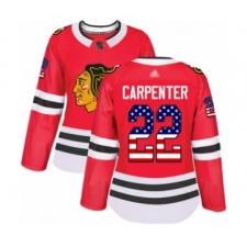 Women's Chicago Blackhawks #22 Ryan Carpenter Authentic Red USA Flag Fashion Hockey Jersey