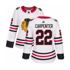 Women's Chicago Blackhawks #22 Ryan Carpenter Authentic White Away Hockey Jersey