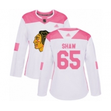 Women's Chicago Blackhawks #65 Andrew Shaw Authentic White Pink Fashion Hockey Jersey