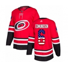 Men's Carolina Hurricanes #6 Joel Edmundson Authentic Red USA Flag Fashion Hockey Jersey