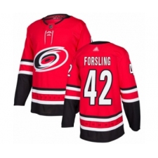 Youth Carolina Hurricanes #42 Gustav Forsling Authentic Red Home Hockey Jersey