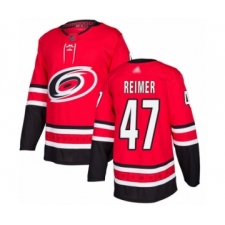 Men's Carolina Hurricanes #47 James Reimer Authentic Red Home Hockey Jersey