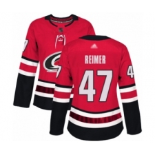 Women's Carolina Hurricanes #47 James Reimer Authentic Red Home Hockey Jersey