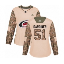 Women's Carolina Hurricanes #51 Jake Gardiner Authentic Camo Veterans Day Practice Hockey Jersey