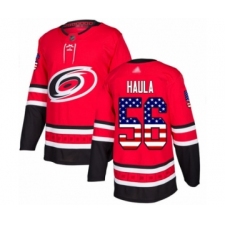 Men's Carolina Hurricanes #56 Erik Haula Authentic Red USA Flag Fashion Hockey Jersey