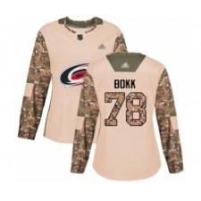 Women's Carolina Hurricanes #78 Dominik Bokk Authentic Camo Veterans Day Practice Hockey Jersey