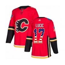 Men's Calgary Flames #17 Milan Lucic Authentic Red USA Flag Fashion Hockey Jersey