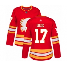 Women's Calgary Flames #17 Milan Lucic Authentic Red Alternate Hockey Jersey
