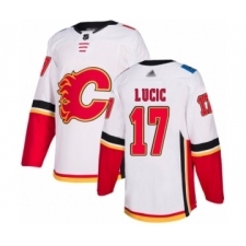Youth Calgary Flames #17 Milan Lucic Authentic White Away Hockey Jersey