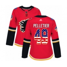 Women's Calgary Flames #49 Jakob Pelletier Authentic Red USA Flag Fashion Hockey Jersey