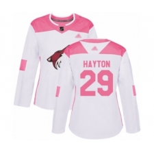Women's Arizona Coyotes #29 Barrett Hayton Authentic White Pink Fashion Hockey Jersey