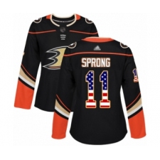 Women's Anaheim Ducks #11 Daniel Sprong Authentic Black USA Flag Fashion Hockey Jersey