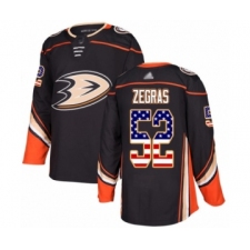 Men's Anaheim Ducks #52 Trevor Zegras Authentic Black USA Flag Fashion Hockey Jersey