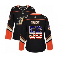 Women's Anaheim Ducks #56 Brayden Tracey Authentic Black USA Flag Fashion Hockey Jersey