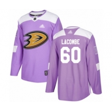 Youth Anaheim Ducks #60 Jackson Lacombe Authentic Purple Fights Cancer Practice Hockey Jersey
