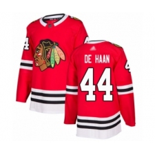 Men's Chicago Blackhawks #44 Calvin De Haan Authentic Red Home Hockey Jersey