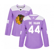 Women's Chicago Blackhawks #44 Calvin De Haan Authentic Purple Fights Cancer Practice Hockey Jersey
