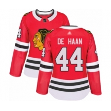 Women's Chicago Blackhawks #44 Calvin De Haan Authentic Red Home Hockey Jersey