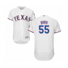 Men's Texas Rangers #55 Kyle Bird White Home Flex Base Authentic Collection Baseball Player Jersey