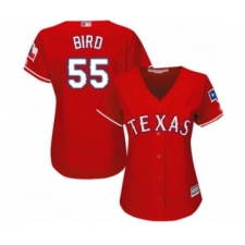 Women's Texas Rangers #55 Kyle Bird Authentic Red Alternate Cool Base Baseball Player Jersey