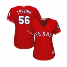 Women's Texas Rangers #56 Jose Trevino Authentic Red Alternate Cool Base Baseball Player Jersey