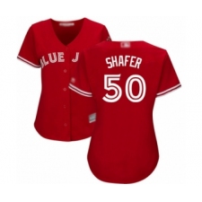 Women's Toronto Blue Jays #50 Justin Shafer Authentic Scarlet Alternate Baseball Player Jersey